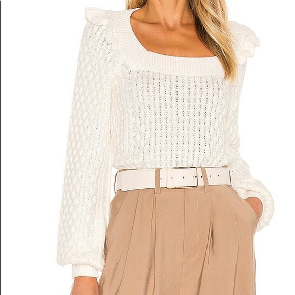525 America Sweaters - 525 Ruffle Cable Pullover Sweater White Small